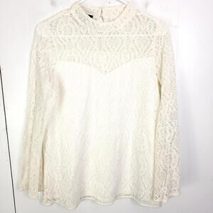 AGB Top Womens Medium Lace Bell Sleeve Sweetheart Lined Y2K Neutral Cream